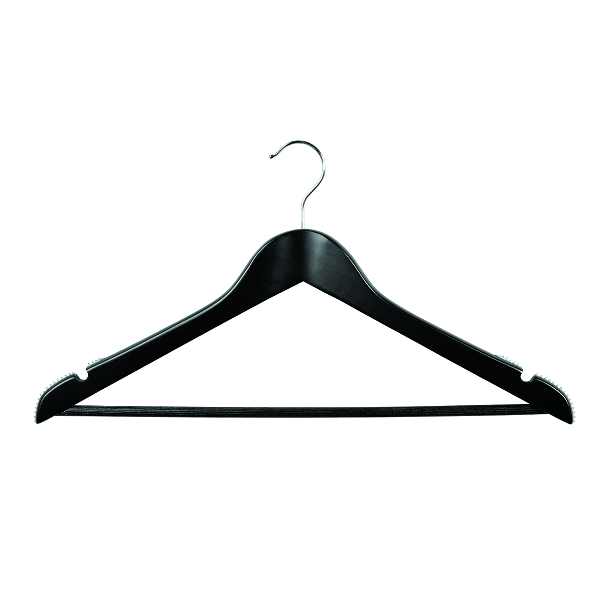 Shop for Shops Wooden hanger premium contoured with notches, ribs & rail 440 W x 14 mm Thick(H2650BK)