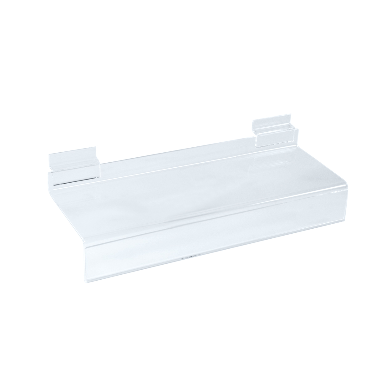 Shop for Shops Slatwall acrylic shelf with ticket provision 293 W x 100 mm D(S2501CA)