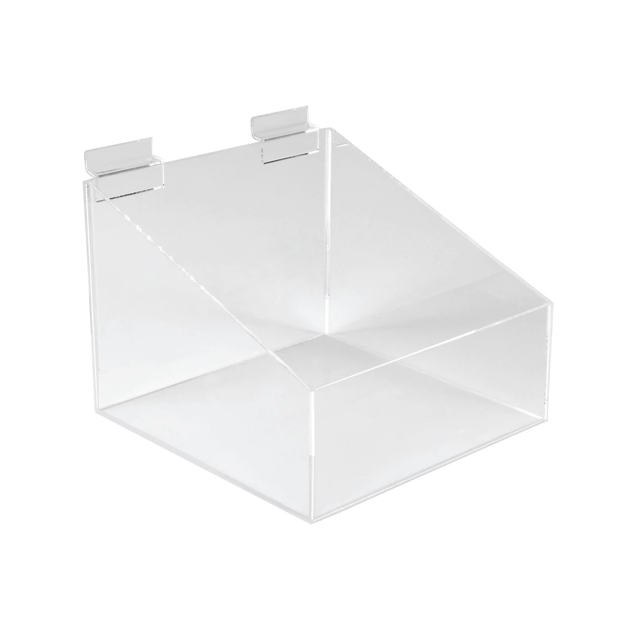 Slatwall acrylic display bin with low front  205 W x 205 D x 155 mm H(S2522CA)