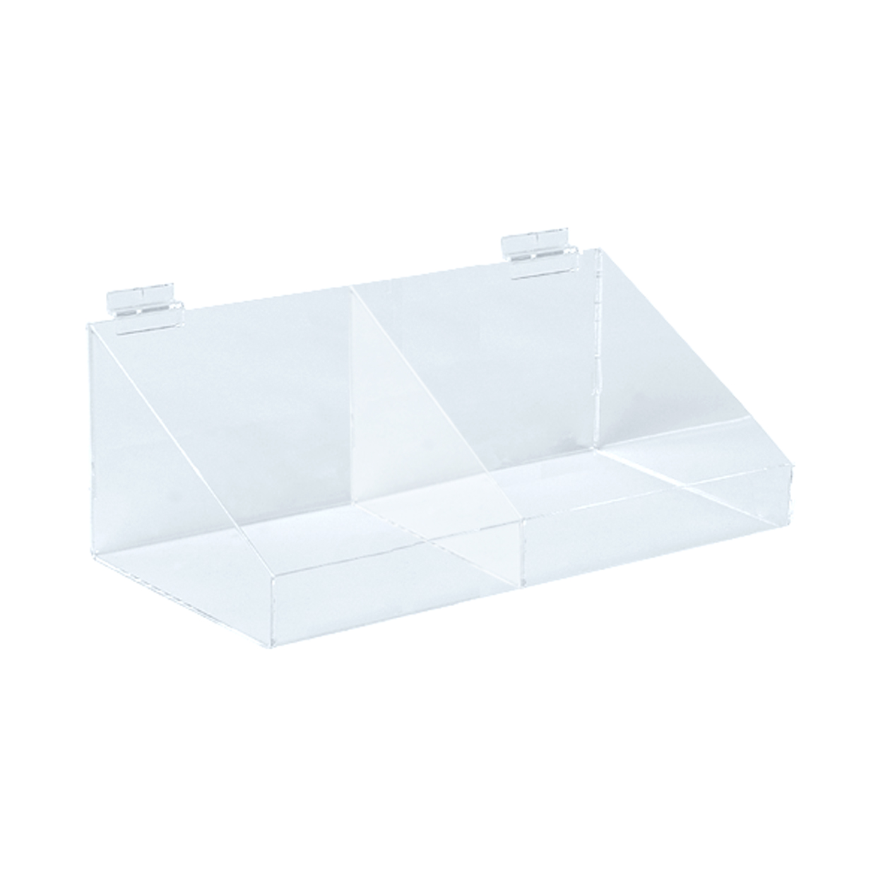 Shop for Shops Slatwall acrylic display bin with divider & low front 293 W x 155 D x 100 mm H(S2524CA)