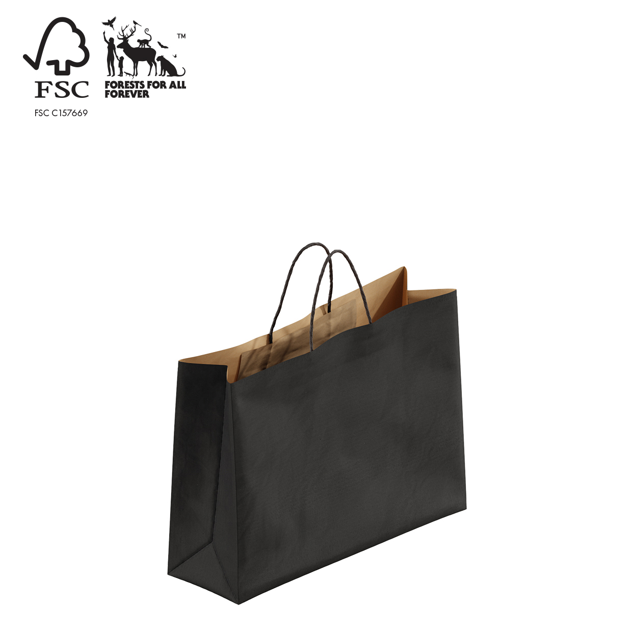 Shop for Shops Kraft paper bag boutique small with handle 350 W x 260 H x 110 mm gusset(A8025.1BK)