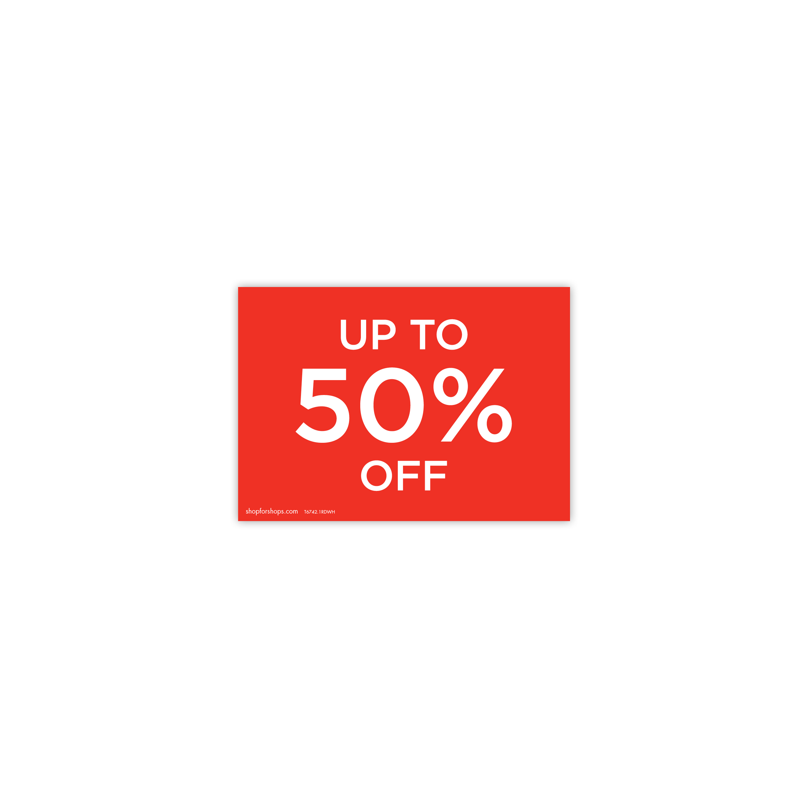 Shop for Shops A5 landscape double sided sign card "up to 50% off" (pack of 5) 210 W x 148 mm H(T6742.1RDWH)