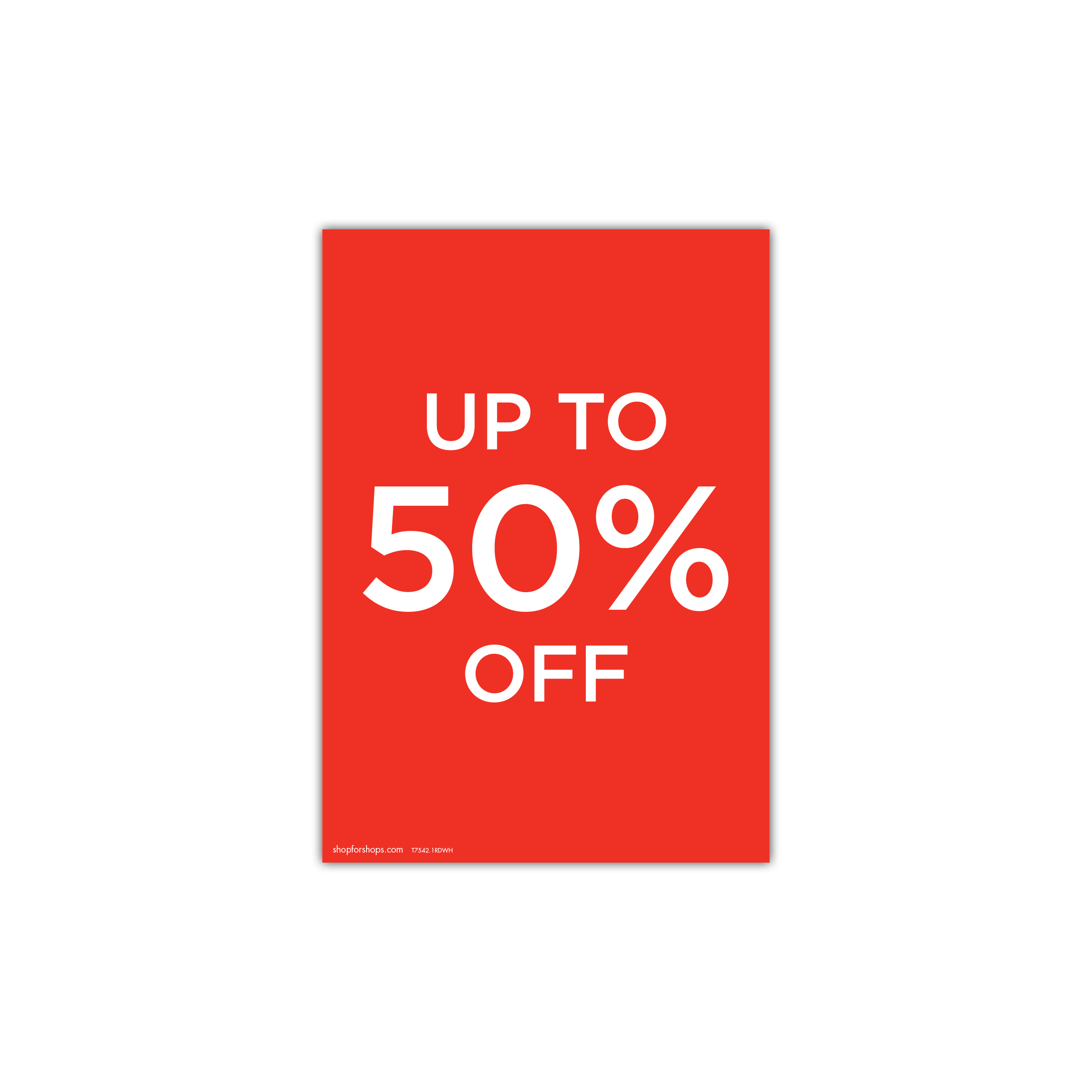 Shop for Shops A4 portrait double sided sign card "up to 50% off" (pack of 5) 210 W x 297 mm H(T7542.1RDWH)