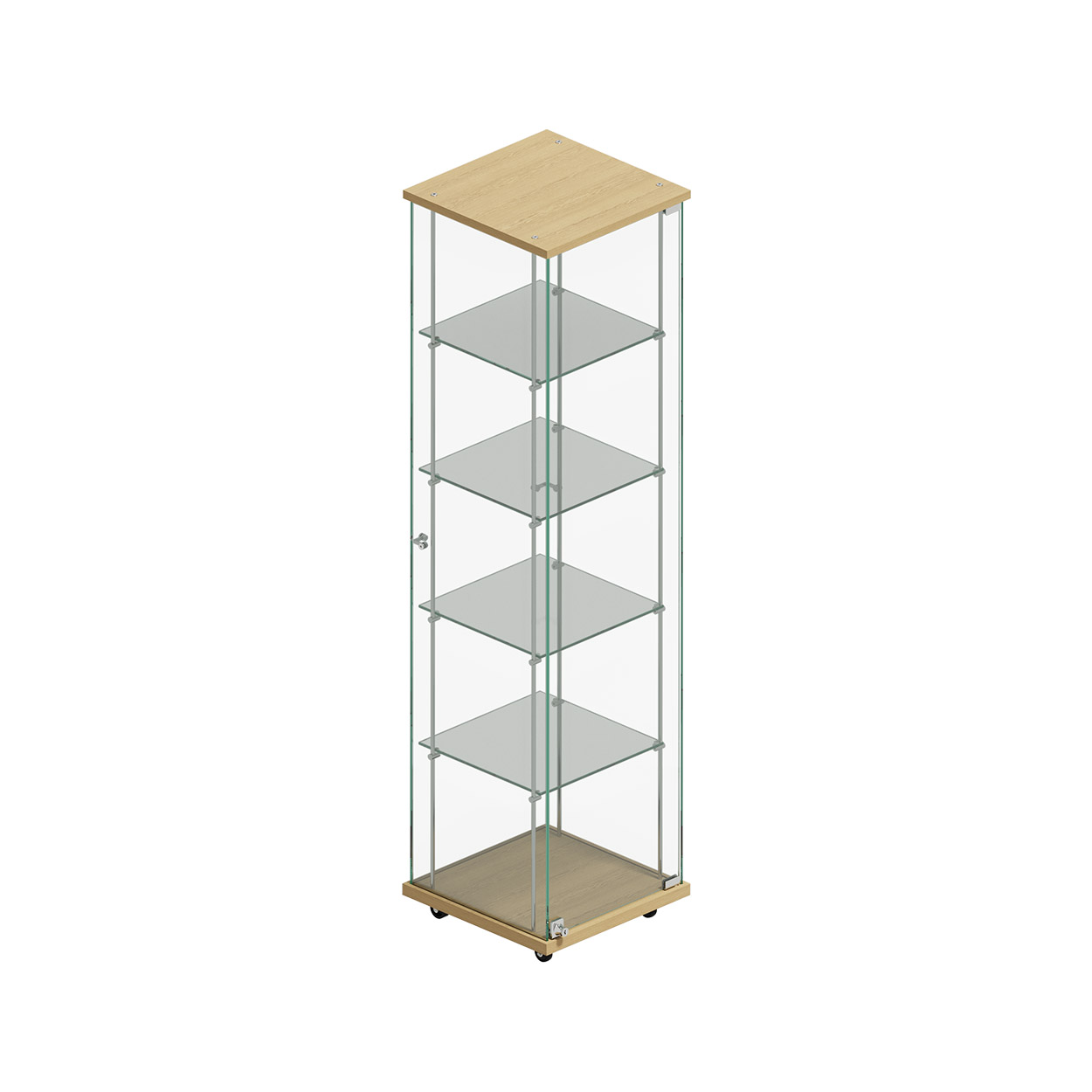 Shop for Shops Budget 4-shelf tower showcase on wheels with lockable door 400 W x 400 D x 1580 mm H(F2950CGOAK)
