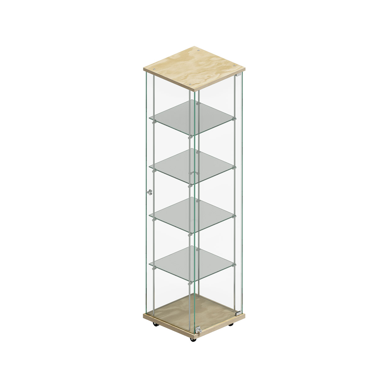 Shop for Shops Budget 4-shelf tower showcase on wheels with lockable door 400 W x 400 D x 1580 mm H(F2950CGPY)