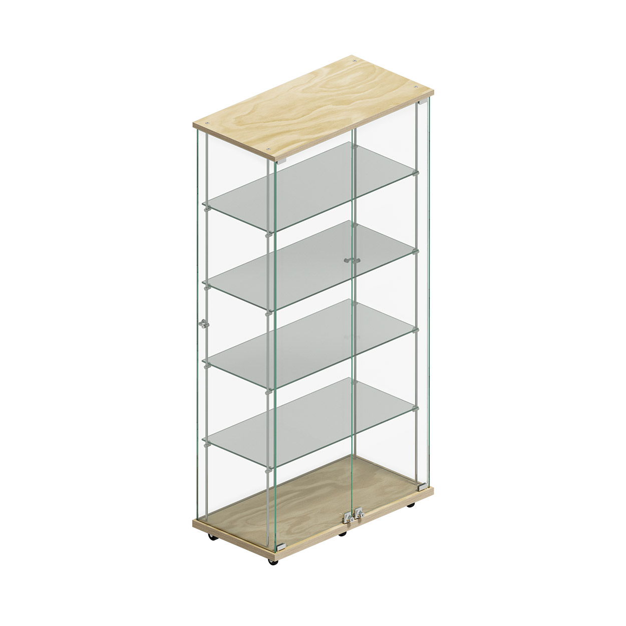 Shop for Shops Budget 4-shelf tower showcase on wheels with lockable doors 770 W x 400 D x 1580 mm H(F2955CGPY)