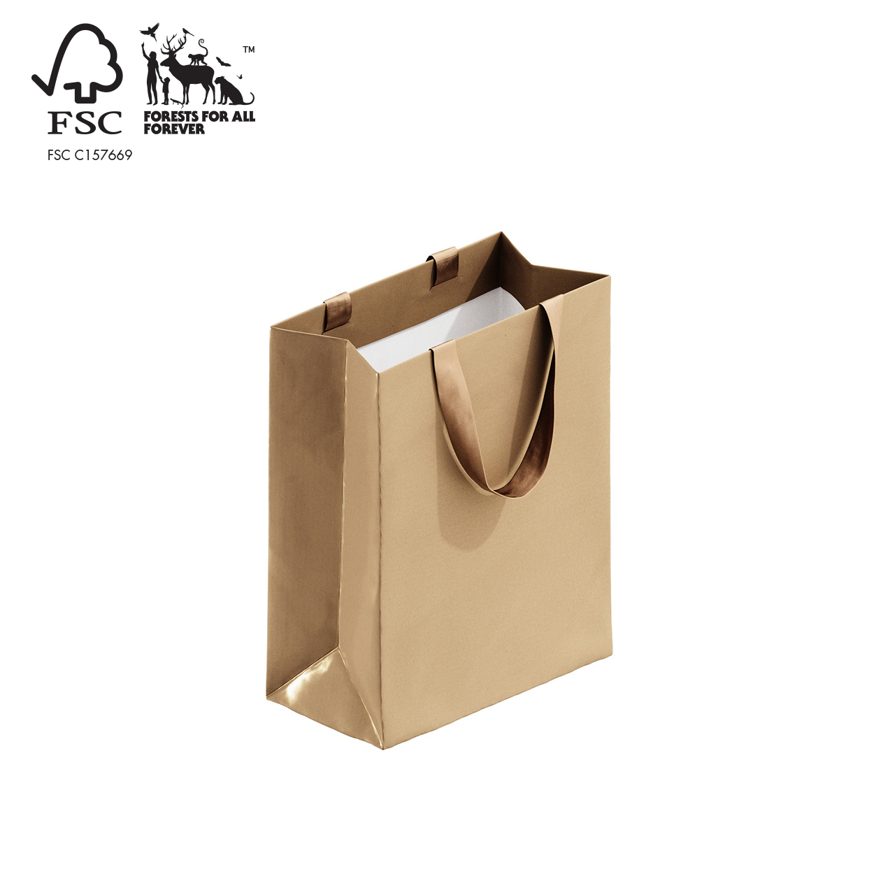 Shop for Shops Style paper bag medium with ribbon handle 260 W x 330 H x 135 mm gusset(A8033.1GD)