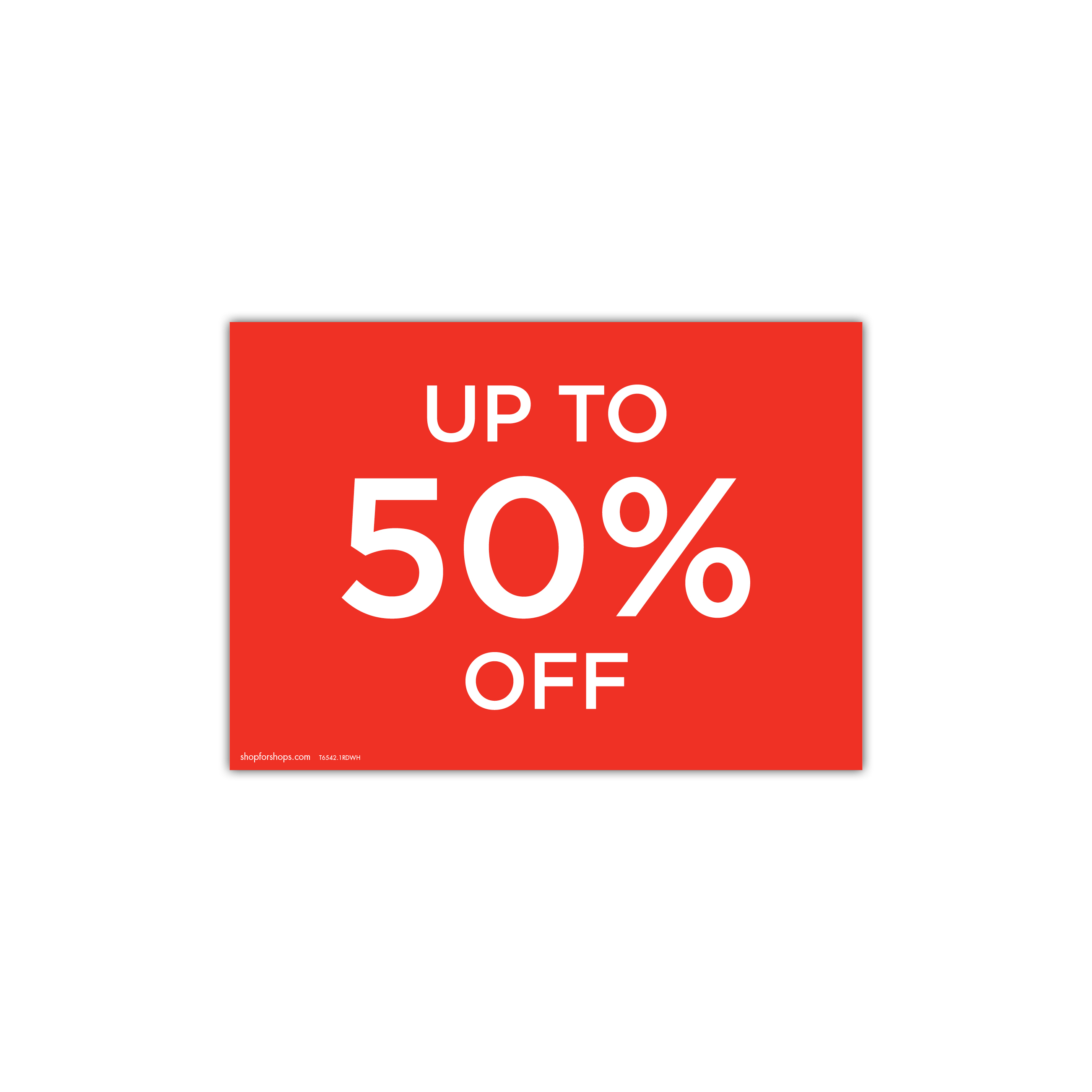 Shop for Shops A4 landscape double sided sign card "up to 50% off" (pack of 5) 297 W x 210 mm H(T6542.1RDWH)