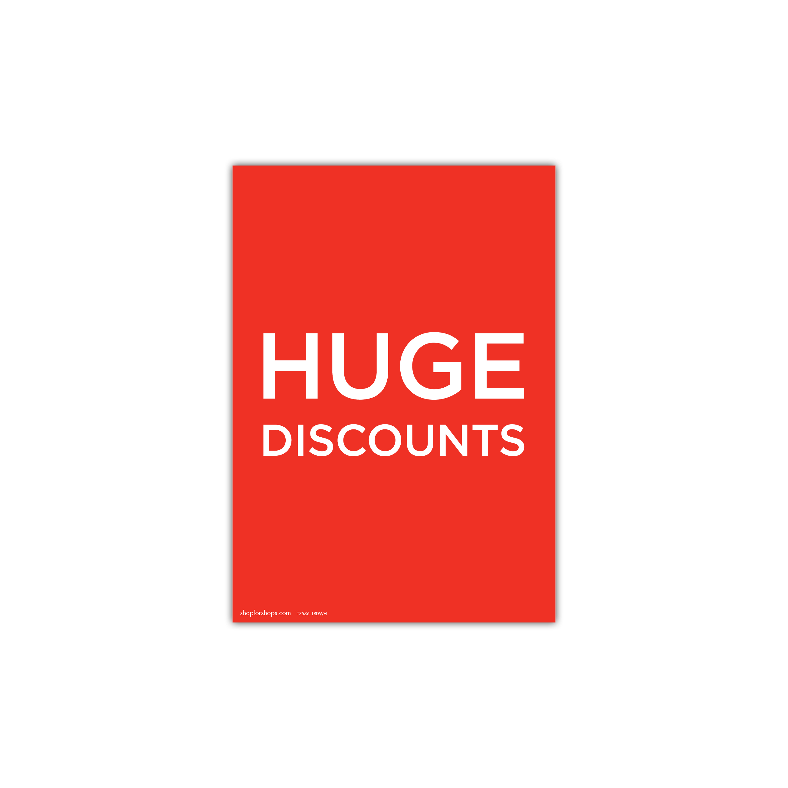 A4 portrait double sided sign card "HUGE DISCOUNTS" (pack of 5) 210 W x 297 mm H(T7536.1RDWH)