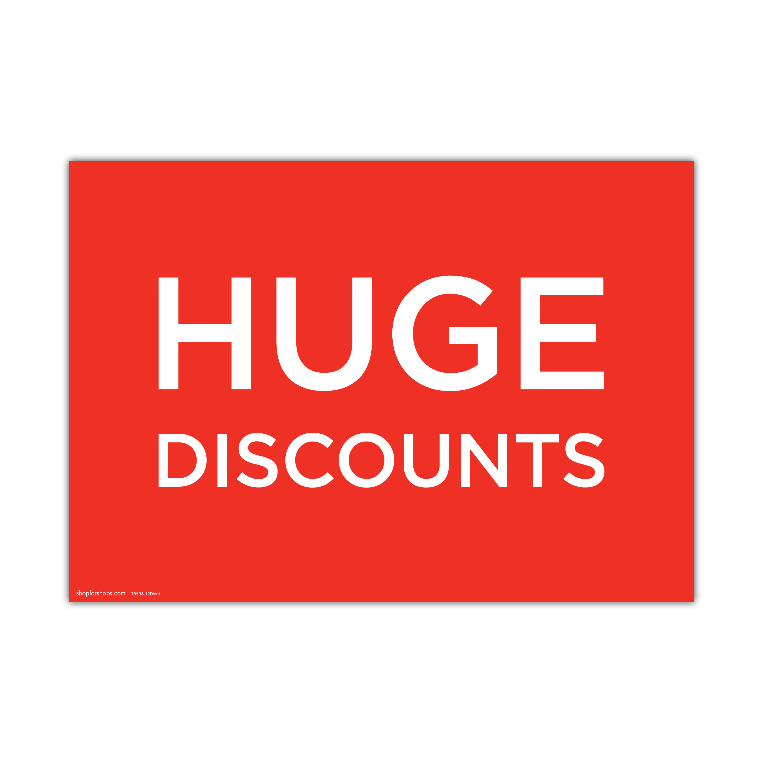Shop for Shops A3 landscape double sided sign card "HUGE DISCOUNTS" 420 W x 297 mm H(T8536.1RDWH)