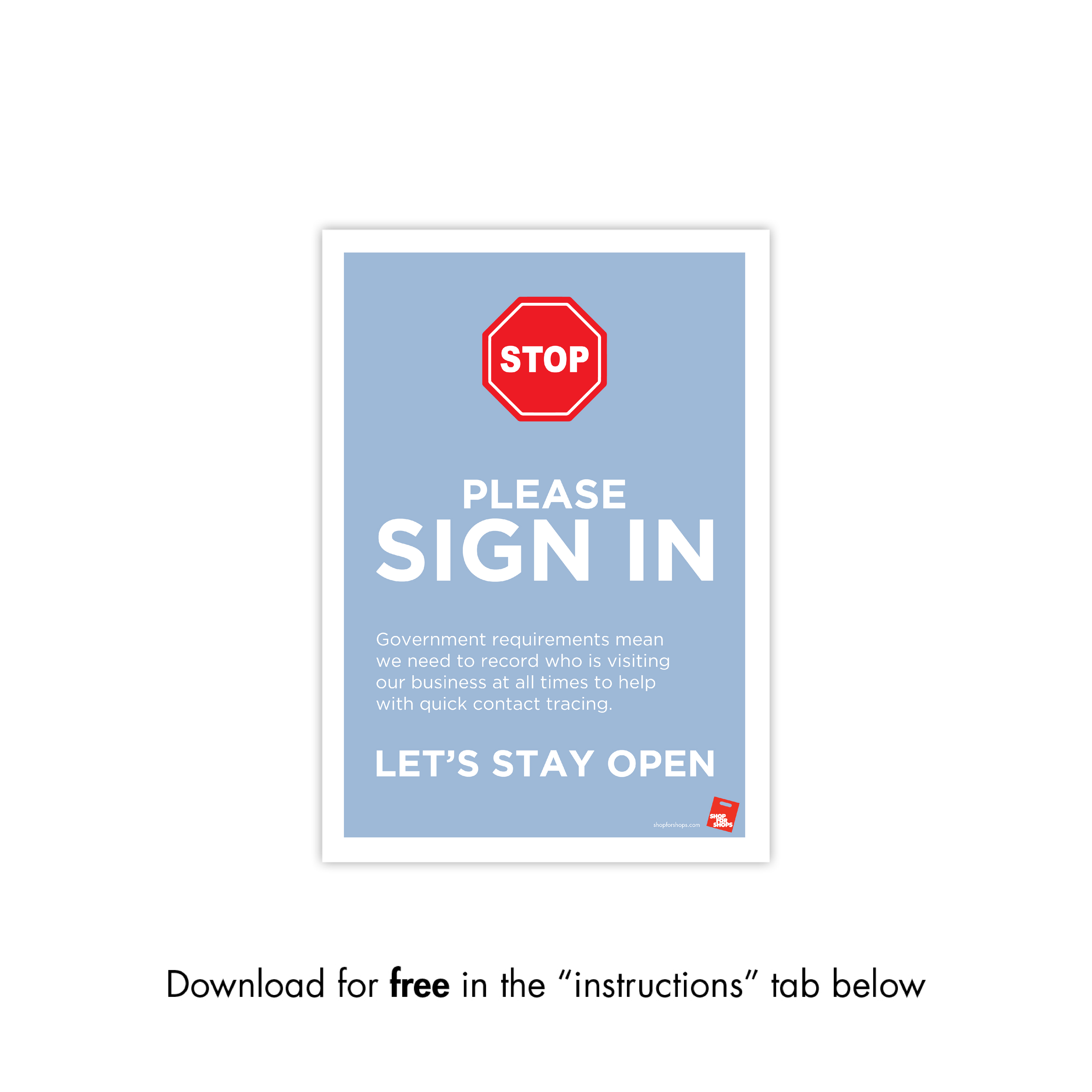 Shop for Shops COVID 19 DOWNLOADABLE POSTER 13 - SIGN IN (COVID13)