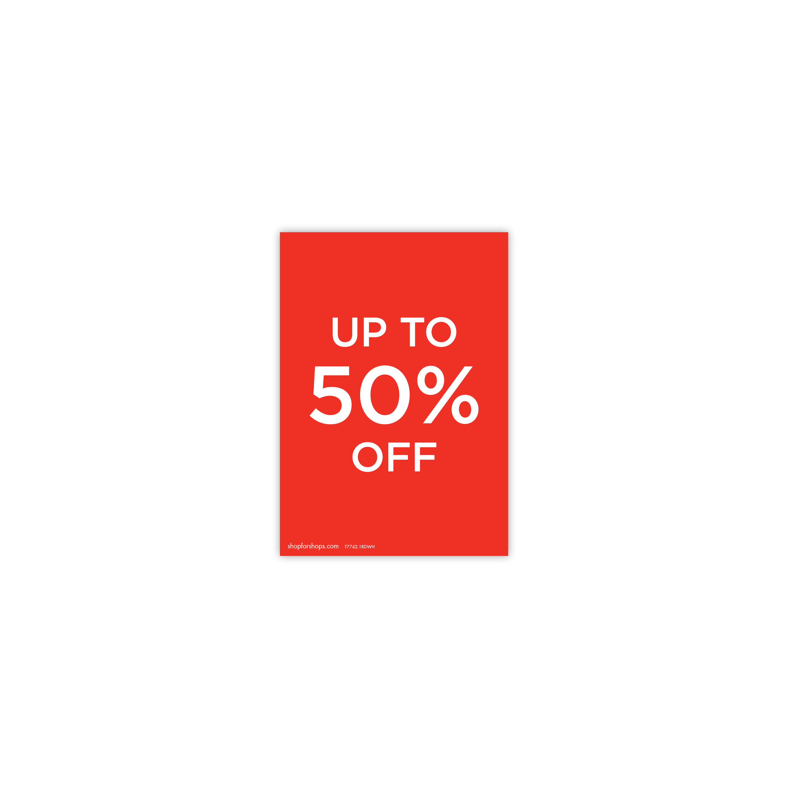 Shop for Shops A5 portrait double sided sign card "up to 50% off" (pack of 5) 148 W x 210 mm H(T7742.1RDWH)