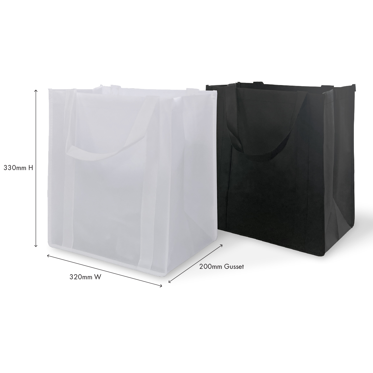 Reusable wider gusset bag with handles and reinforced bottom (A8370BK)