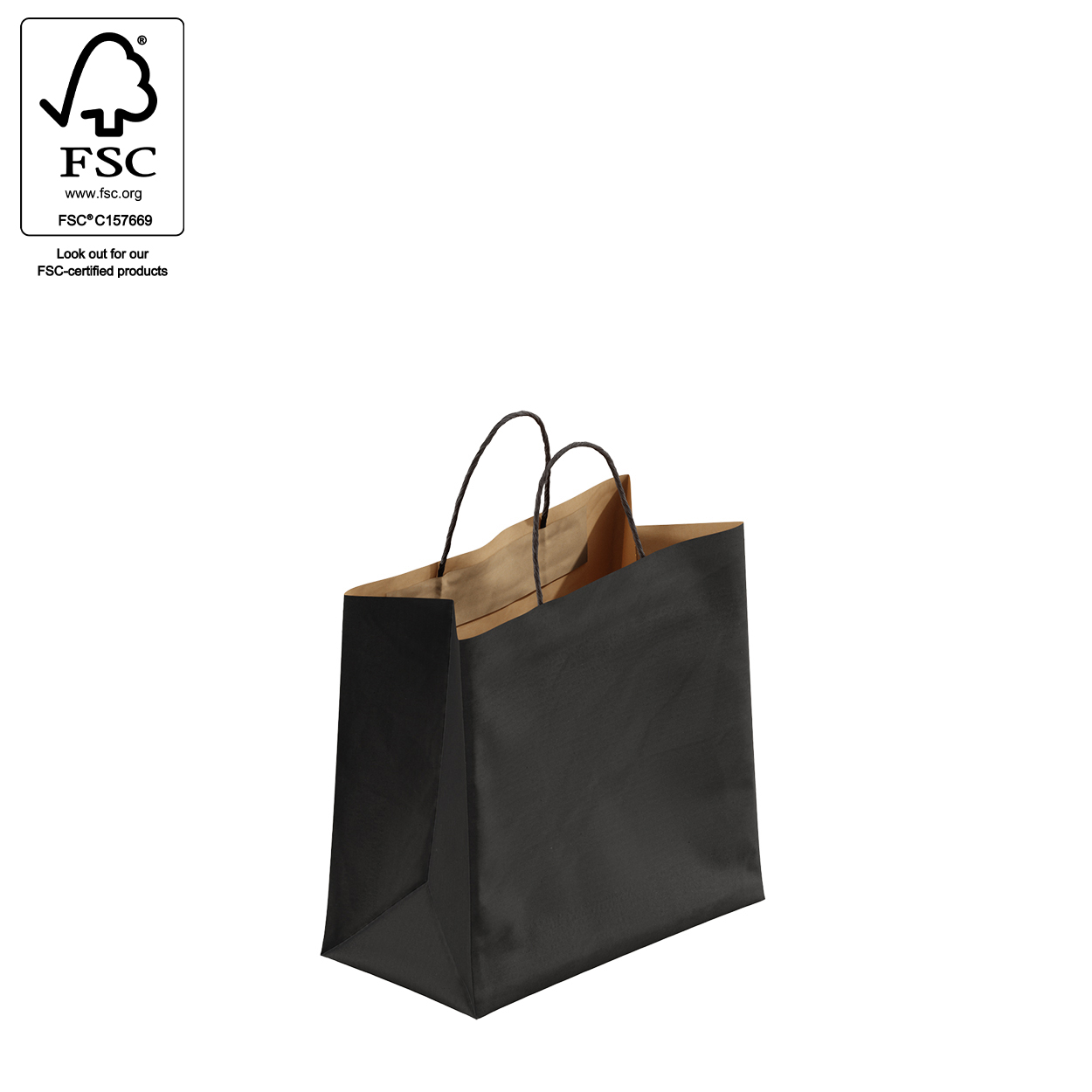 Kraft paper wider gusset bag small with handle 260 H x 260 W x 140 Gusset(A8052.1BK)