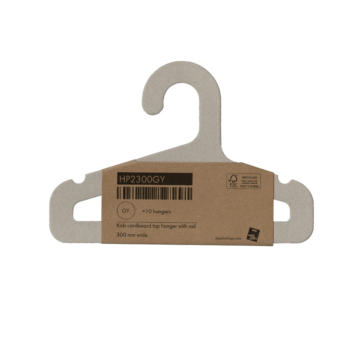 Kids cardboard top hanger with notches & rail 300mm W(HP2300GY)