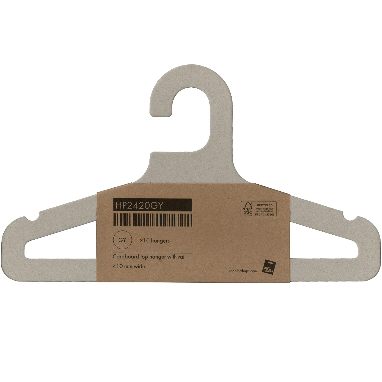 Cardboard top hanger with notches & rail 410mm W(HP2420GY)