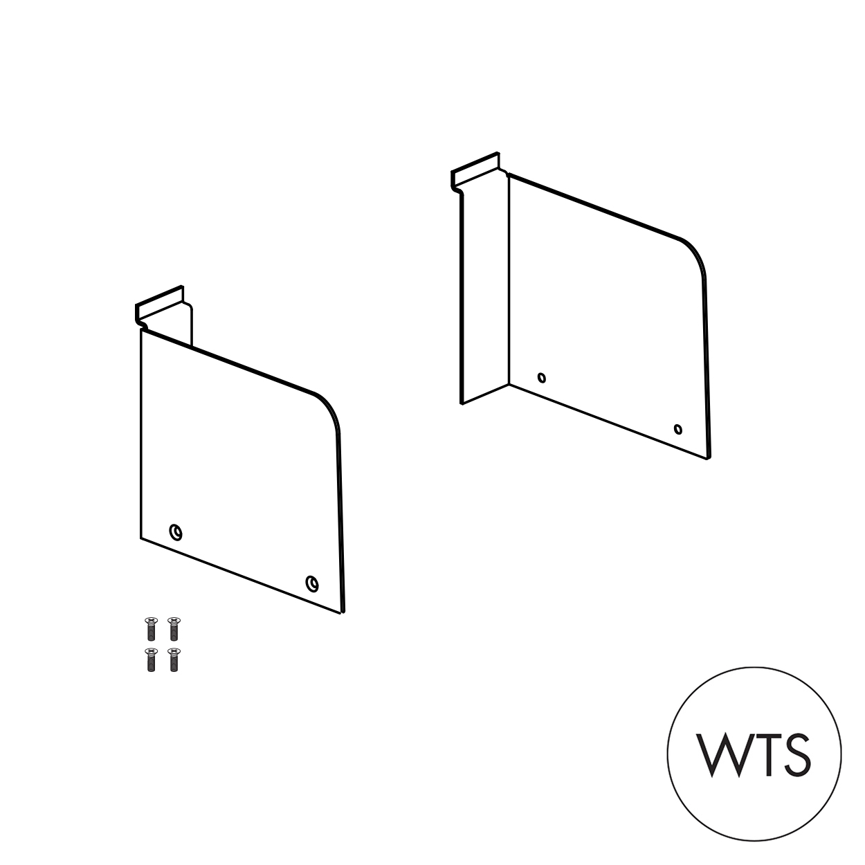 Slatwall 30 mm shelf bracket set with 167mm H ends 200mm D  x 2.5 mm Thick(S1662WH)