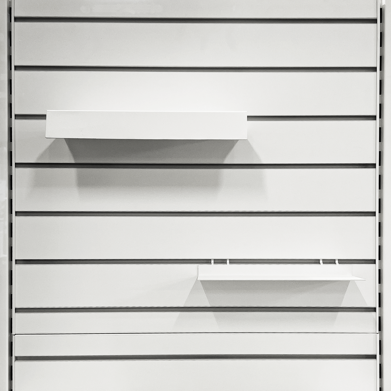 Slimline metal shelf for slatwall, slatmesh and metal peg 250 W x 100 mm D(S2550WTS)