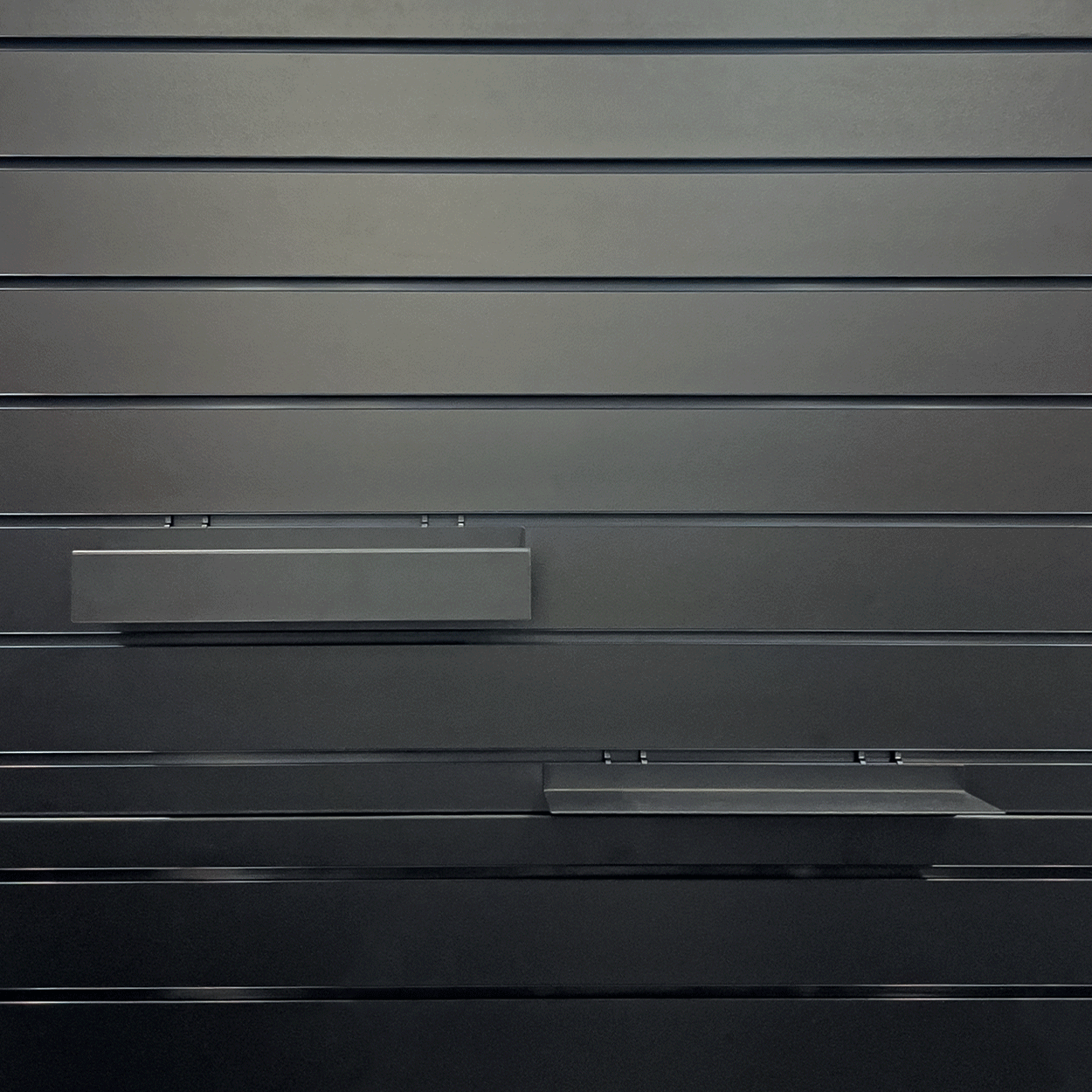 Slimline metal shelf for slatwall, slatmesh and metal peg 293 W x 100 mm D(S2553BKS)