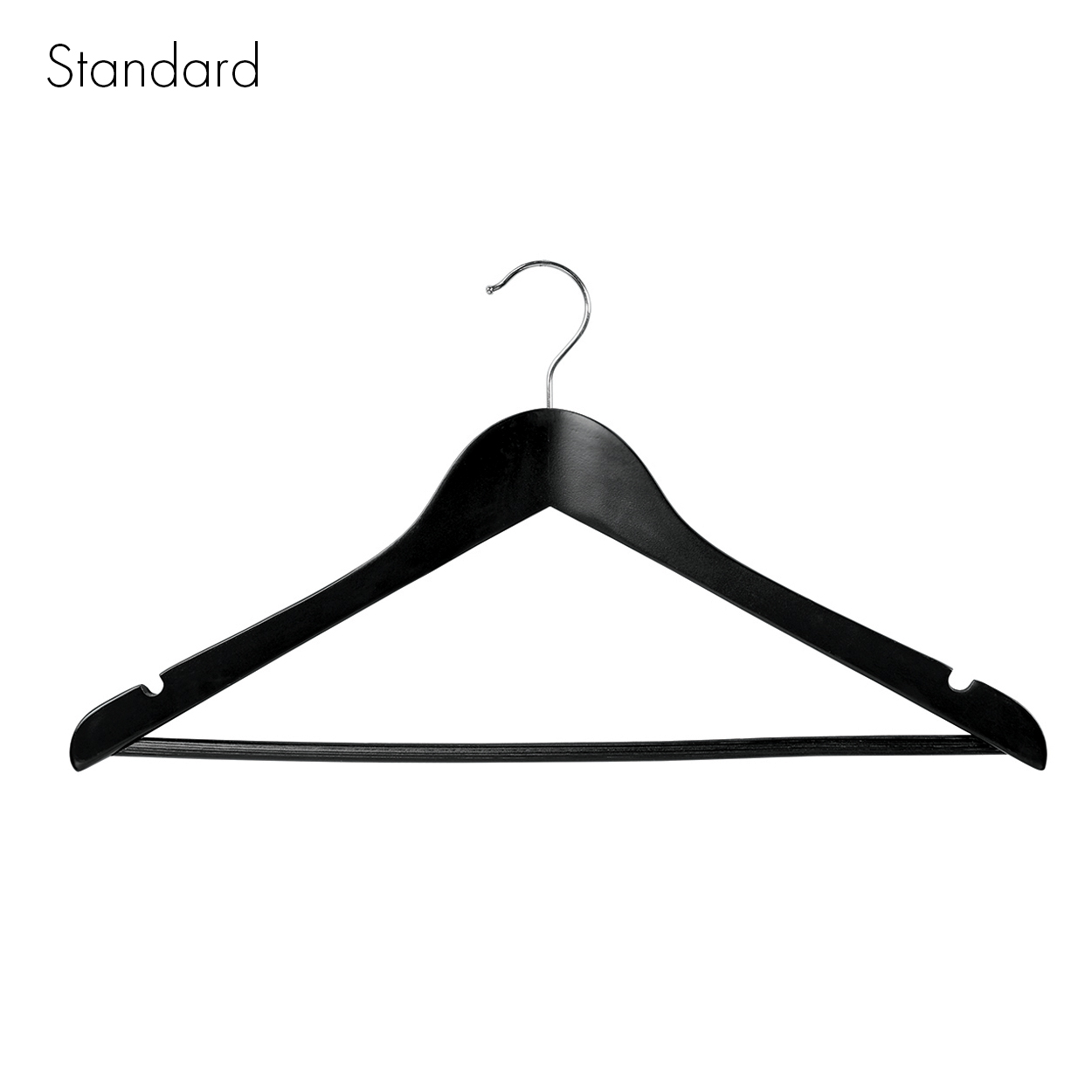 Shop for Shops Wooden hanger standard contoured with notches & rail 440 W x 12 mm Thick(HSC2630BK)