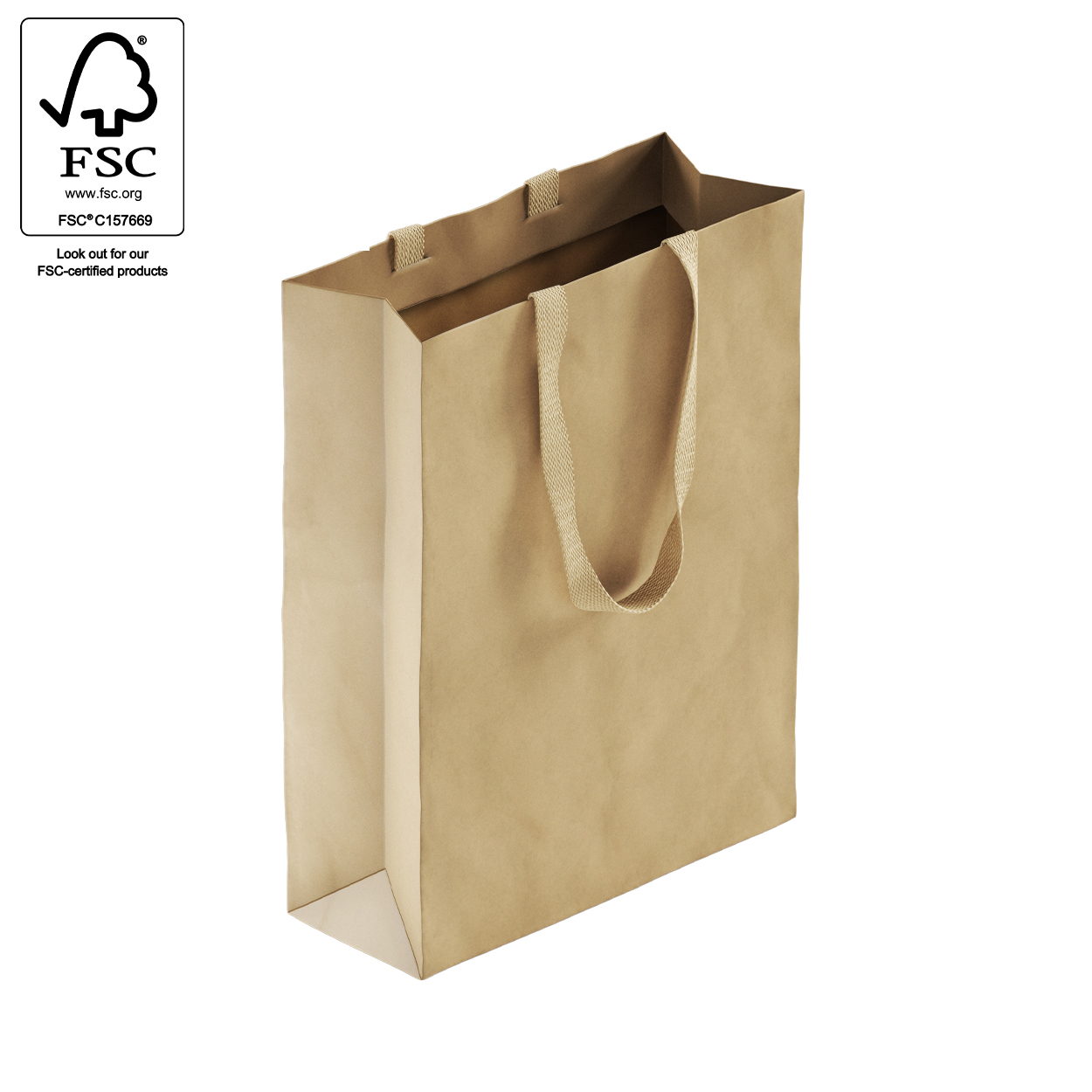 Style paper bag large with woven ribbon handle 340 W x 460 H x 130 mm gusset(A8034.2NAT)