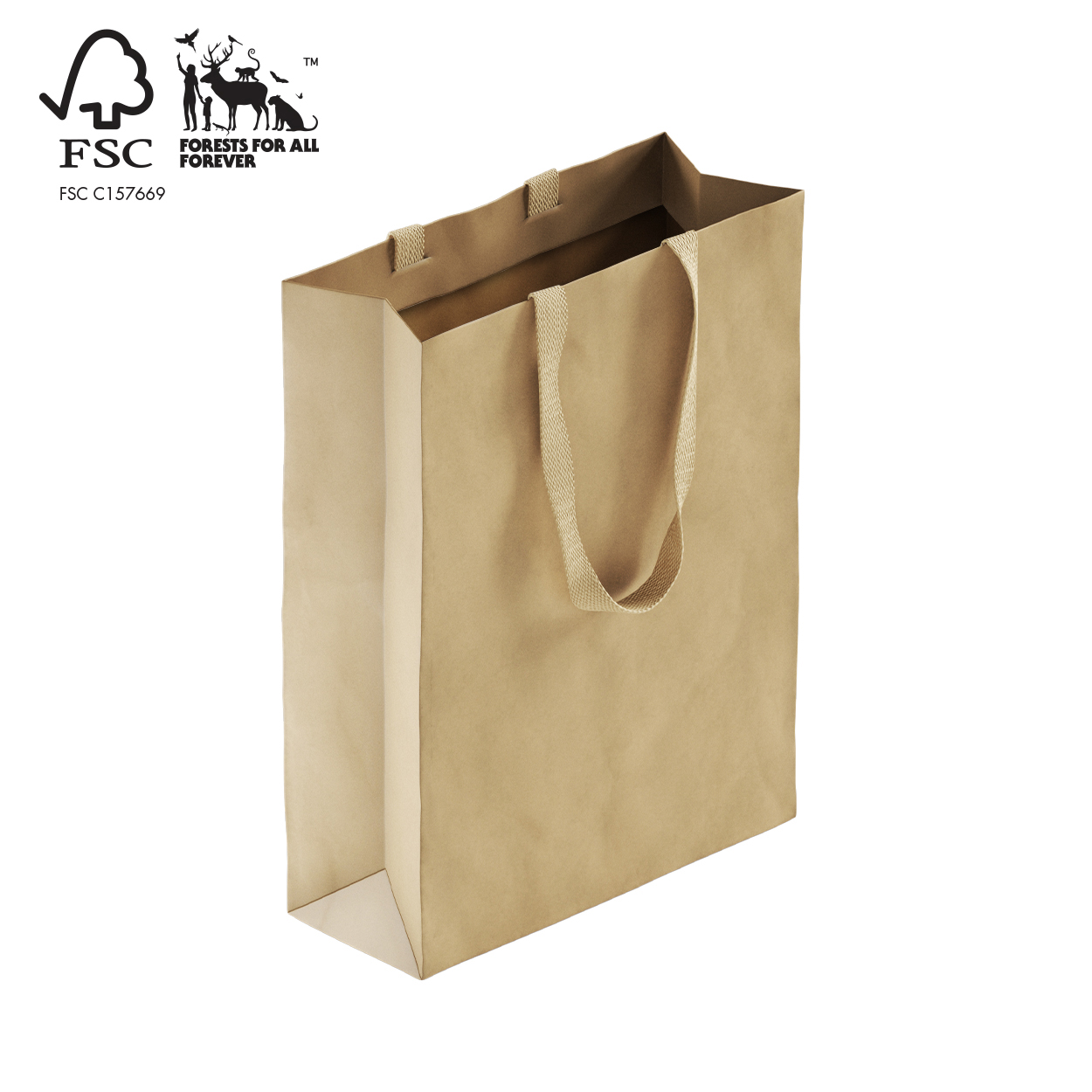 Shop for Shops Style paper bag large with woven ribbon handle 340 W x 460 H x 130 mm gusset(A8034.2NAT)