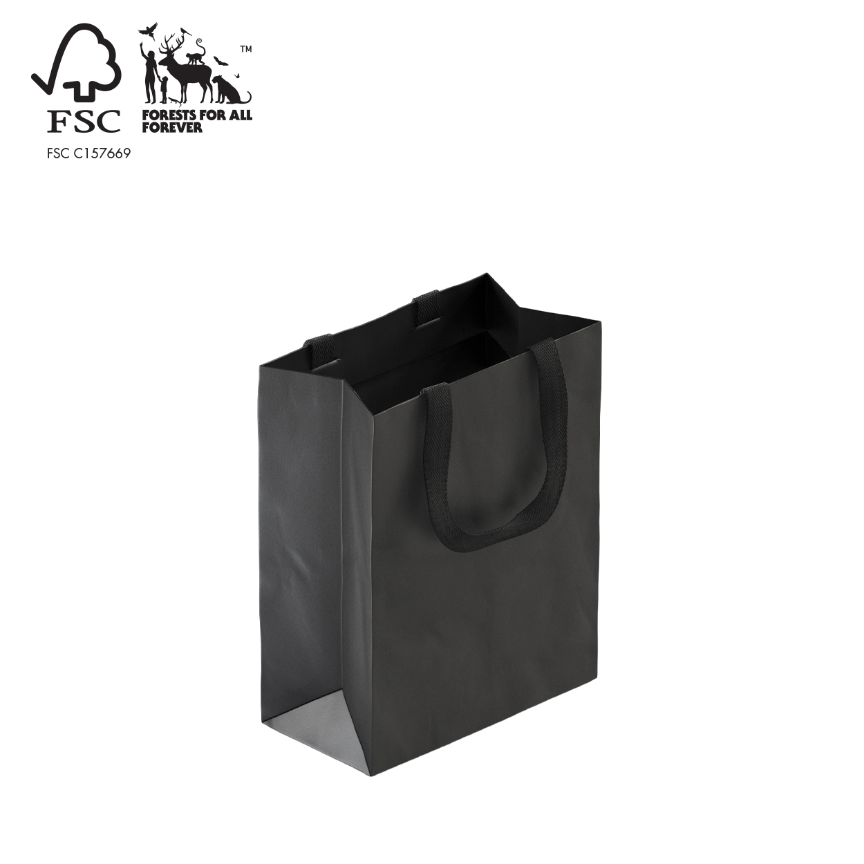 Shop for Shops Style paper bag medium with woven ribbon handle 260 W x 330 H x 135 mm gusset(A8033.2BK)