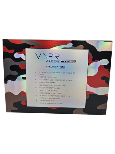 VYPR EXTREME OFFROAD 4" WHITE LASER SPOT LIGHT & AMBER FLOOD COMBO HIGH INTENSITY LED LIGHTS WITH AMBER DRL FUNCTION & RELAY AND HARNESS