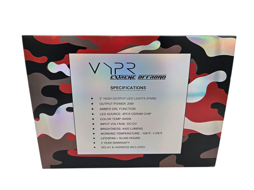 VYPR EXTREME OFFROAD 3" FLOOD HIGH INTENSITY LED LIGHTS WITH AMBER DRL FUNCTION &  RELAY AND HARNESS