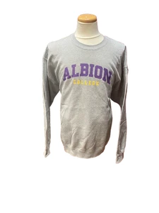 Grey Albion College Crewneck  (purple and gold writing)