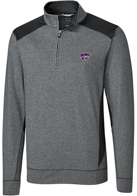 Mens K-State Wildcats Black Cutter and Buck Shoreline Colorblock 1/4 Zip Pullover