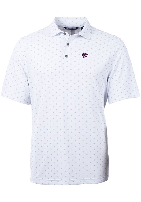 Mens K-State Wildcats White Cutter and Buck Virtue Eco Pique Tile Short Sleeve Polo Shirt