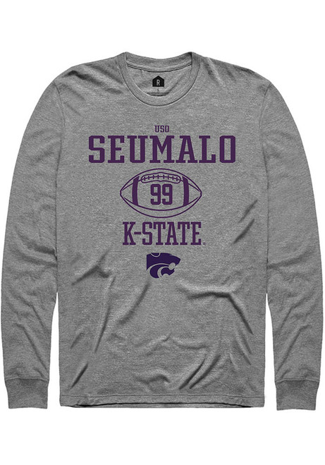 Uso Seumalo Rally Mens Grey K-State Wildcats NIL Sport Icon Tee