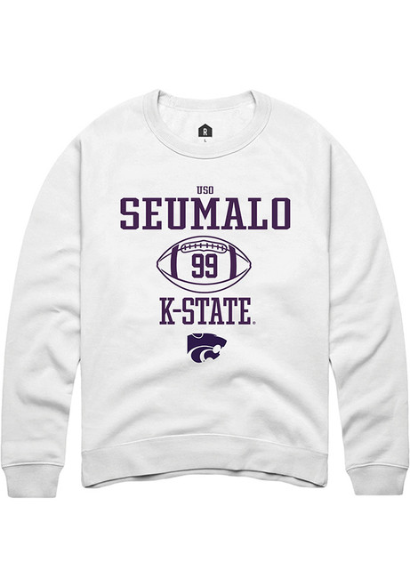 Uso Seumalo Rally Mens White K-State Wildcats NIL Sport Icon Crew Sweatshirt