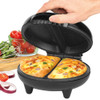 Electric omelette maker with two cooked omelettes, shown open on kitchen counter