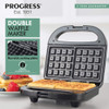 Waffle maker with batter being poured onto plates, ready for cooking