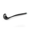 Black nylon pasta ladle with pronged edges and green detail on handle, shown on white background