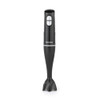 Black hand blender with two-speed buttons, shown upright on white background