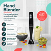 Black hand blender with dimensions: height 32.5 cm, width 6.5 cm, length 6.5 cm