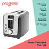 Progress Wave Texture Toaster box with black toaster and reheat, cancel, defrost features