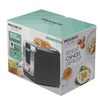 Black 2-slice toaster with wavy design, two slices of toasted bread shown in kitchen setting