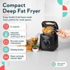Compact black deep fat fryer with 1L capacity and adjustable temperature up to 190°C