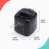 Black deep fat fryer with dimensions: 20cm high, 19.2cm wide, 21.3cm long