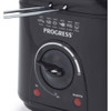 Black Progress deep fat fryer stored on white kitchen cupboard shelf