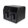 Black double drawer air fryer with touch controls, angled front view