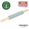 Green rolling pin with wooden handles, Progress brand, eco-friendly 'buy me & plant a tree' badge.