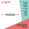 Green rolling pin with wooden handles, Progress brand, eco-friendly 'buy me & plant a tree' badge.