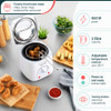 White deep fat fryer with dimensions: 21.3 cm length, 19.2 cm width, 20 cm height