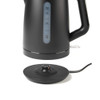 Black electric kettle base and partial kettle showing water level indicator