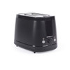 Black 2-slice toaster with controls, shown at angle on white background